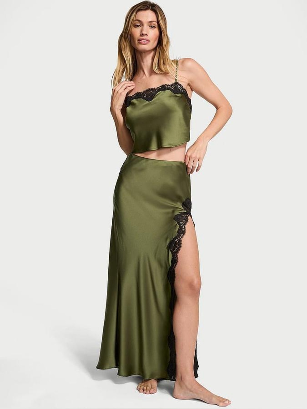 Victoria’s Secret Dream Angels Satin Lace-Trim Slip Skirt Woodland Green XXL